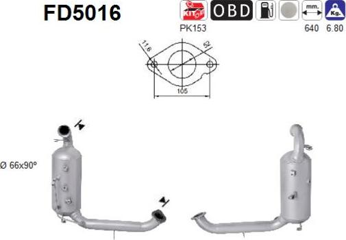 AS FD5016 - KVĒPU FILTRS DPF