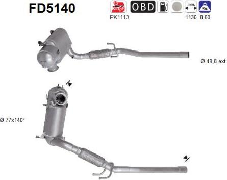 AS FD5140 - KVĒPU FILTRS DPF