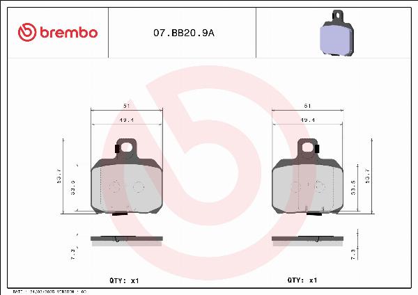 Brembo 07BB209A - BRAKE PADS ORO