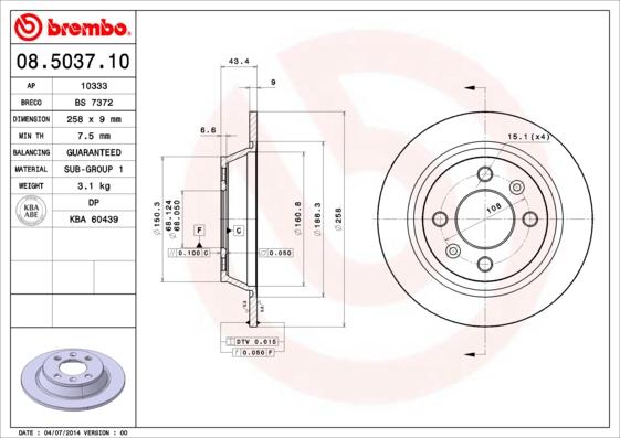Brembo 08503710 - DDF355 BREMŽU DISKS