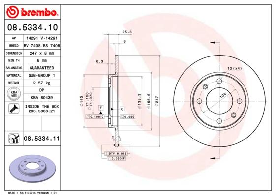 Brembo 08.5334.11 - Bremžu