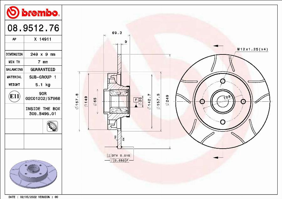Brembo 08.9512.76 - Bremžu