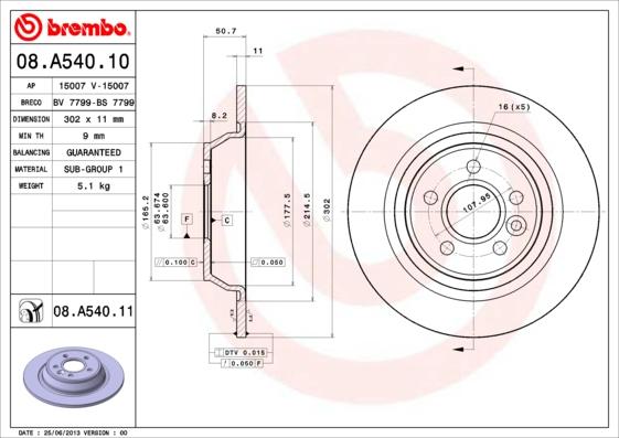 Brembo 08.A540.11 - Bremžu