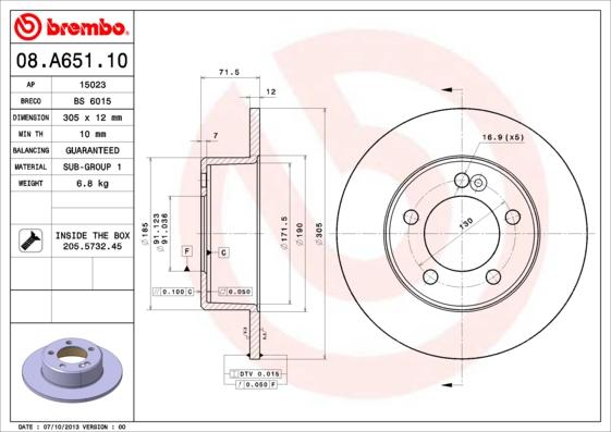Brembo 08.A651.10 - BREMŽU
