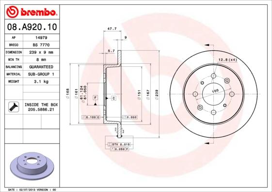 Brembo 08.A920.10 - Auto