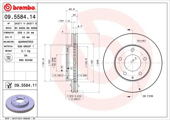 Brembo 09558411 - Bremžu disks DDF496