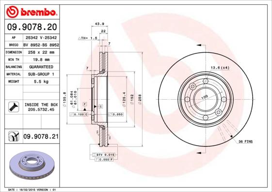 Brembo 09.9078.21 - BREMŽU