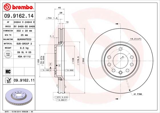 Brembo 09.9162.11 - Bremžu