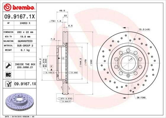 Brembo 09.9167.1X - Bremžu