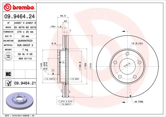 Brembo 09.9464.21 - Bremžu