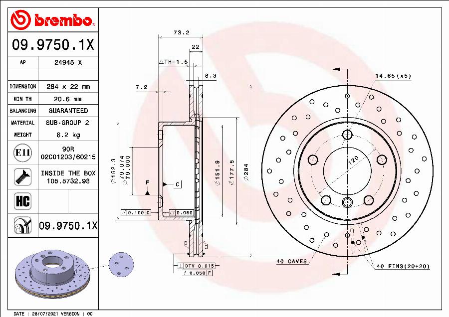Brembo 09.9750.1X - BREMŽU