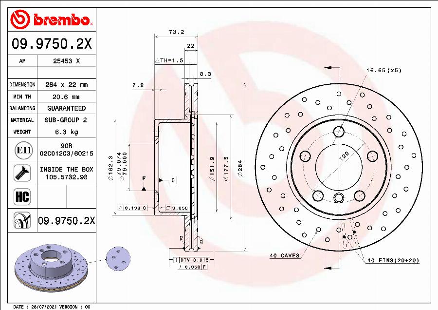 Brembo 09.9750.2X - BREMŽU