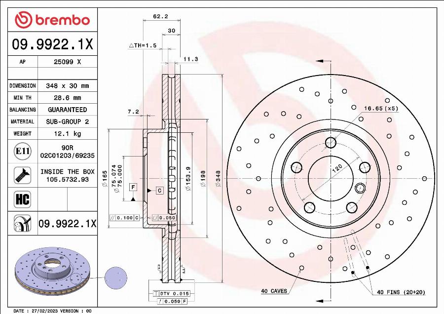 Brembo 09.9922.1X - BREMŽU