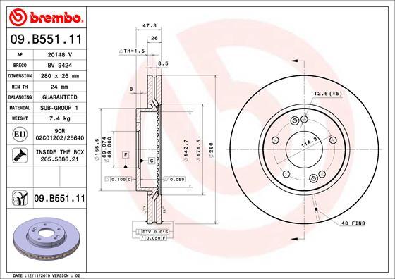 Brembo 09B55111 - Bremžu diski
