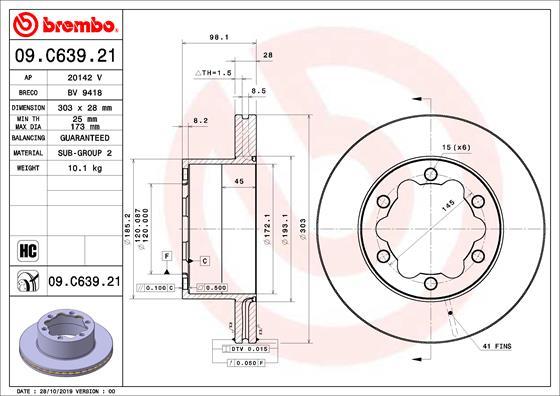Brembo 09C63921 - Bremžu diski 09