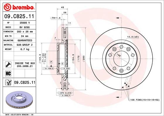 Brembo 09C82511 - BREMŽU DISKS 09