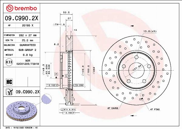 Brembo 09C9902X - Bremžu diski