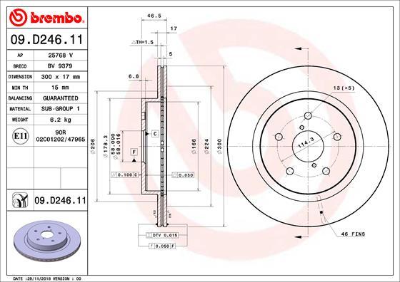 Brembo 09D24611 - BREMŽU DISKS 09