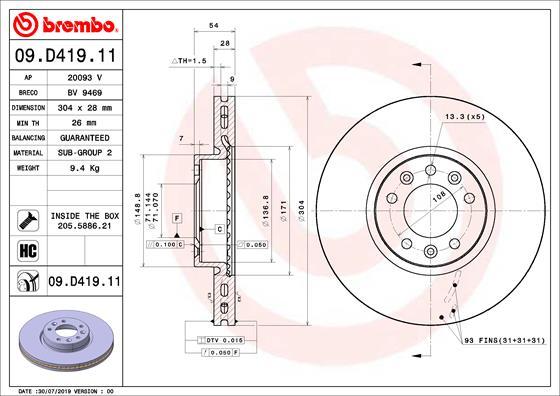 Brembo 09.D419.11 - BREMŽU