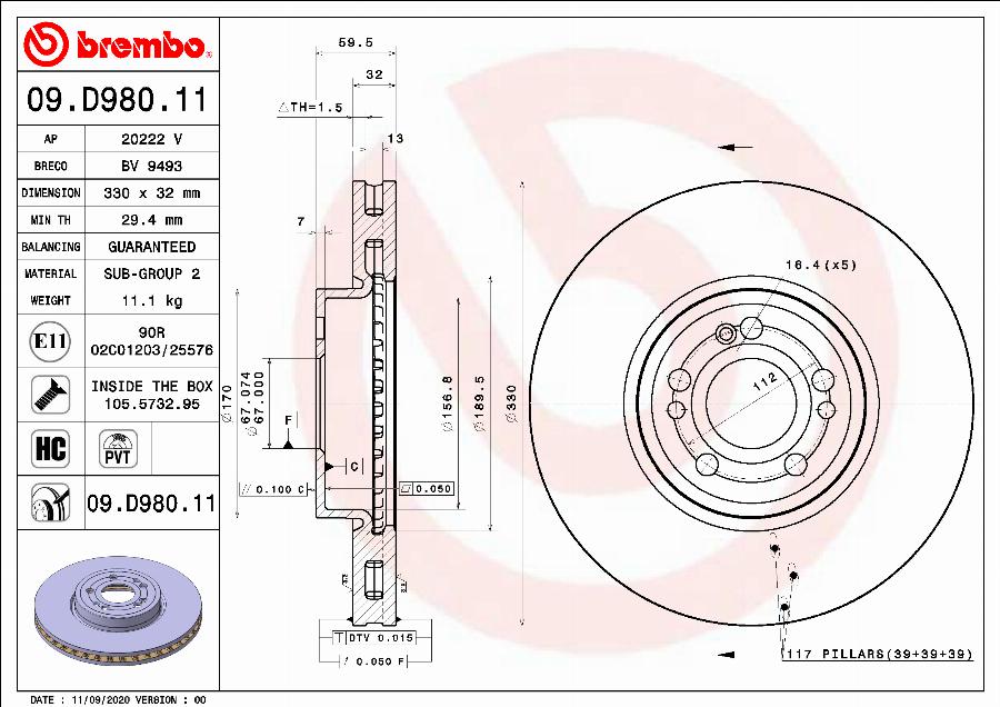 Brembo 09.D980.11 - BREMŽU