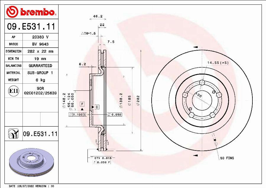 Brembo 09E53111 - Bremžu disks 09
