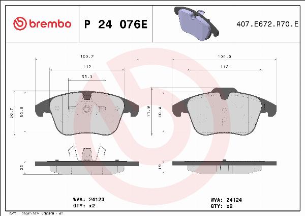 Brembo P24076E - Bremžu uzliku kompl
