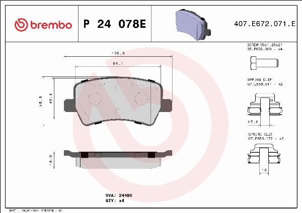 Brembo P24078E - Bremžu uzliku kompl