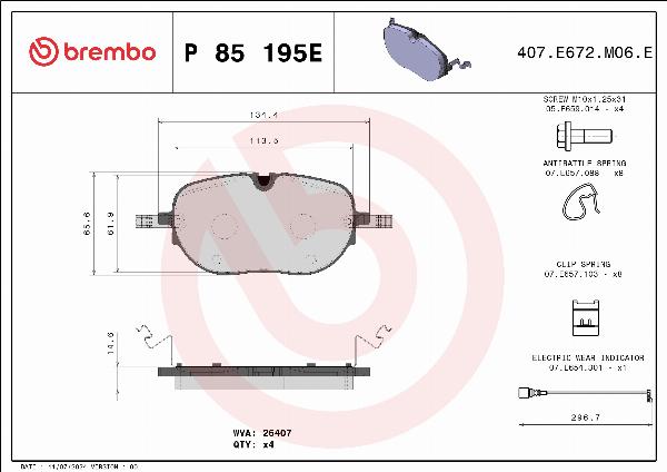 Brembo P85195E - BREMŽU UZLIKAS P85195E