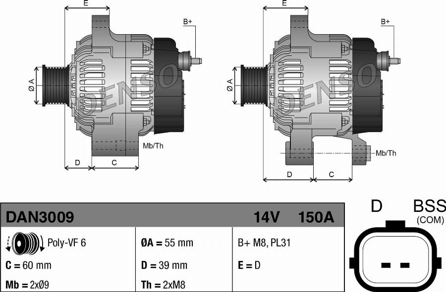Denso DAN3009 - ĢENERATORS DAN3009 8200660034