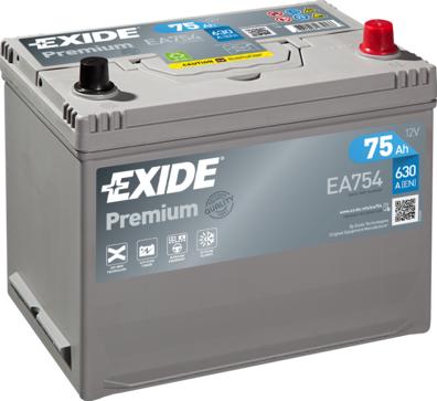 Exide EA754 - 75Ah 630A akumul