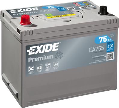 Exide EA755 - 75Ah 630A akumul