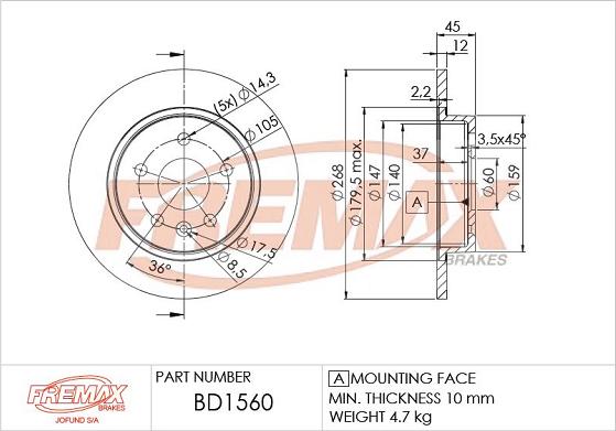 FREMAX BD-1560 - BD-1560 BREMŽU DISKS