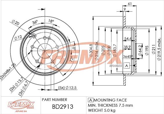 FREMAX BD-2913 - ADH24388 BREMŽU DISKS