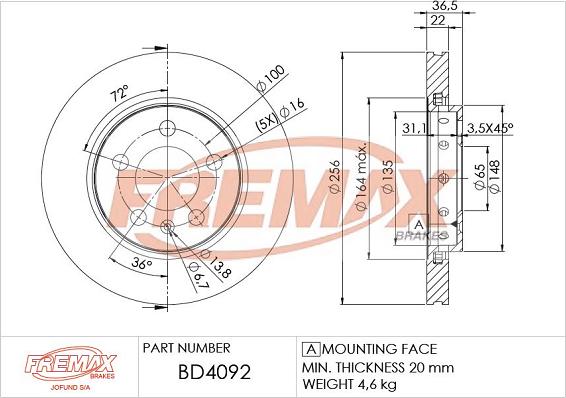 FREMAX BD-4092 - DDF1154 BREMŽU DISKS