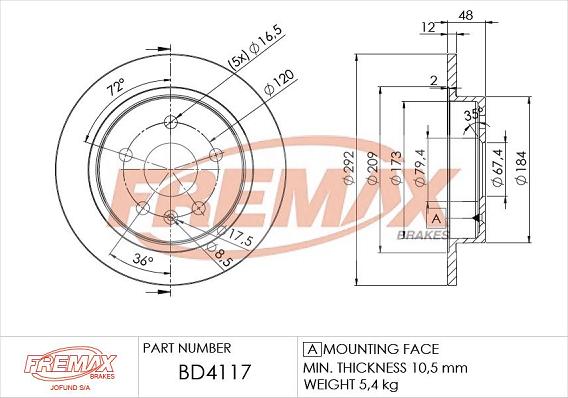 FREMAX BD-4117 - BD-4117 BREMŽU DISKS