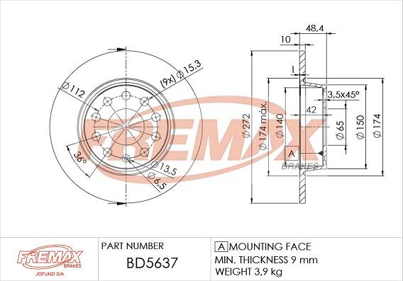 FREMAX BD-5637 - DDF1895 BREMŽU DISKS