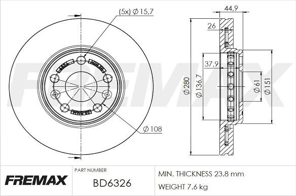FREMAX BD-6326 - BD-6326 BREMŽU DISKS