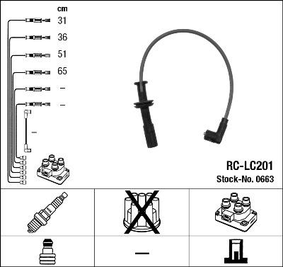 NGK 0663 - Augstsprieguma vadu komplekts