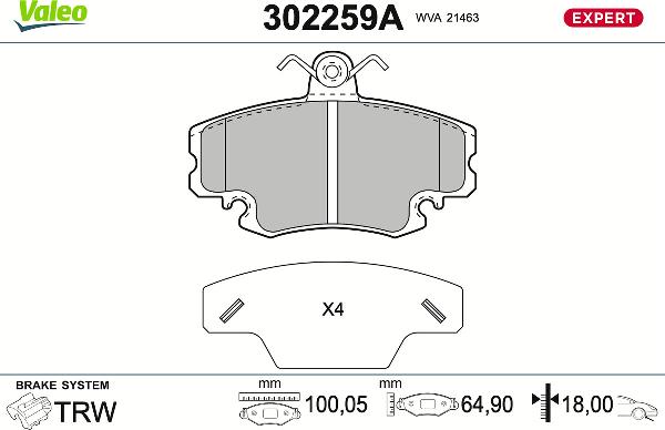 VALEO 302259A - Bremžu uzliku kompl