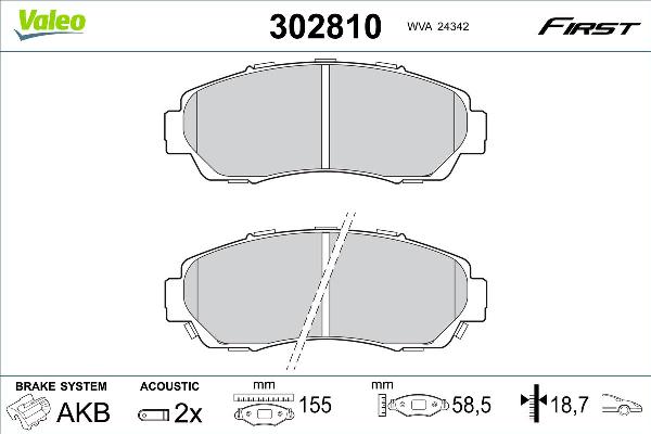 VALEO 302810 - Bremžu uzliku kompl