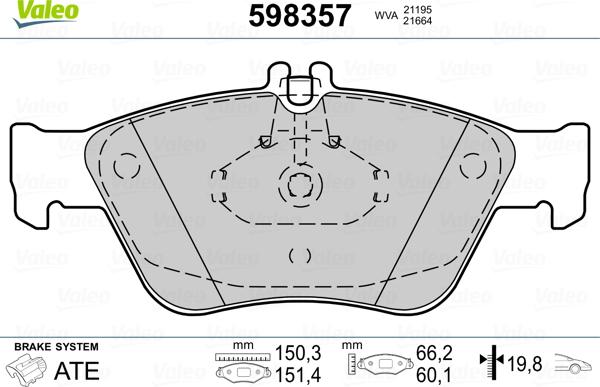 VALEO 598357 - Bremžu uzliku kompl
