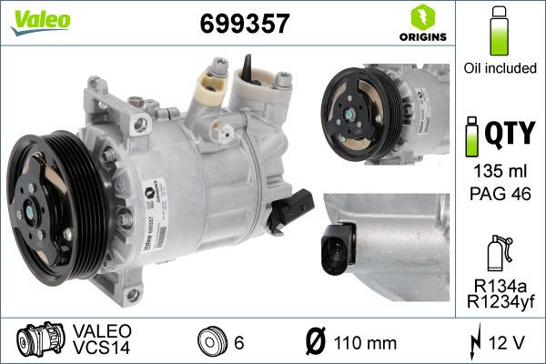 VALEO 699357 - A-C Kompresors 89020