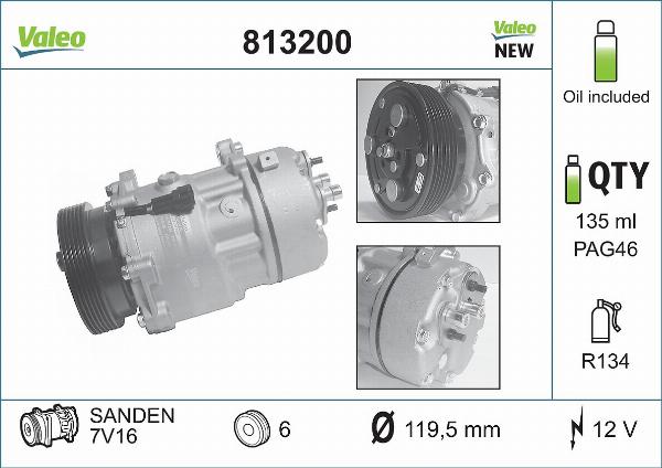 VALEO 813200 - A-C Kompresors 890761